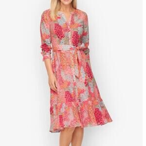 Talbots Belted ShirtDress Clustered Garden Floral Size 4